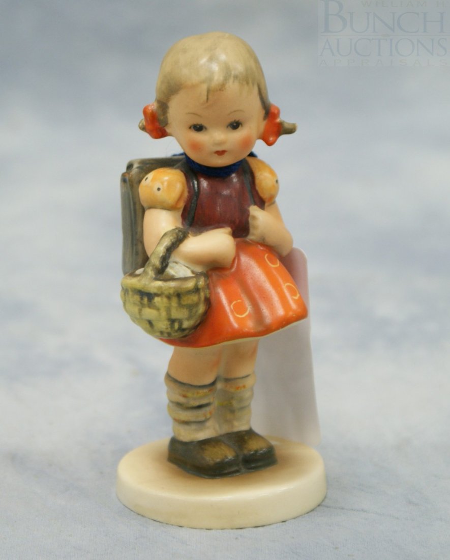 Hummel figurine "School Girl" no 81/2/0, 4 3/8" t: Hummel figurine "School Girl" no 81/2/0, 4 3/8" tall, incised crown and full bee TMK-1, small chip in base