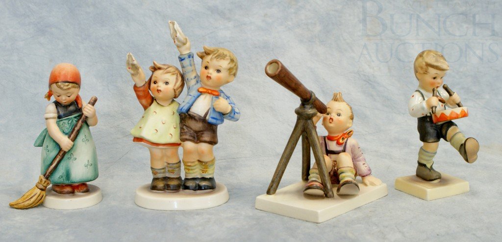 (4) Hummel figurines, Star Gazer 132 TMK-3, Auf: (4) Hummel figurines, Star Gazer 132 TMK-3, Auf Wiedersehen 153/0 TMK-3, Little Sweeper 171 TMK-3, Little Drummer (some crazing) 240 TMK-4, tallest 5 1/2"