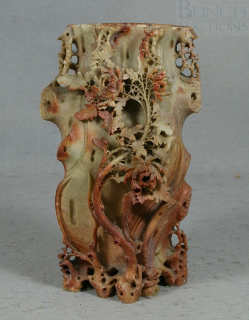 Chinese carved steatite or soapstone vase, marke: Chinese carved steatite or soapstone vase, marked China to base, approx 10" high