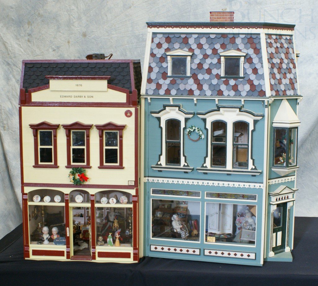 Edward Darby & Son diorama, townhouse & shop, Cle: Edward Darby & Son diorama, townhouse & shop, Clement H Darby 1983, electrified, 33" h x 36" w x 16" d