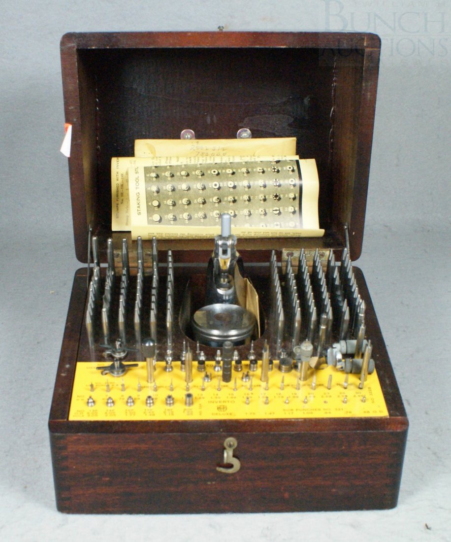 Kendrick & Davis "Inverto" Staking Tool Set No 1: Kendrick & Davis "Inverto" Staking Tool Set No 18, original box, dark finish, missing .94 sub punch