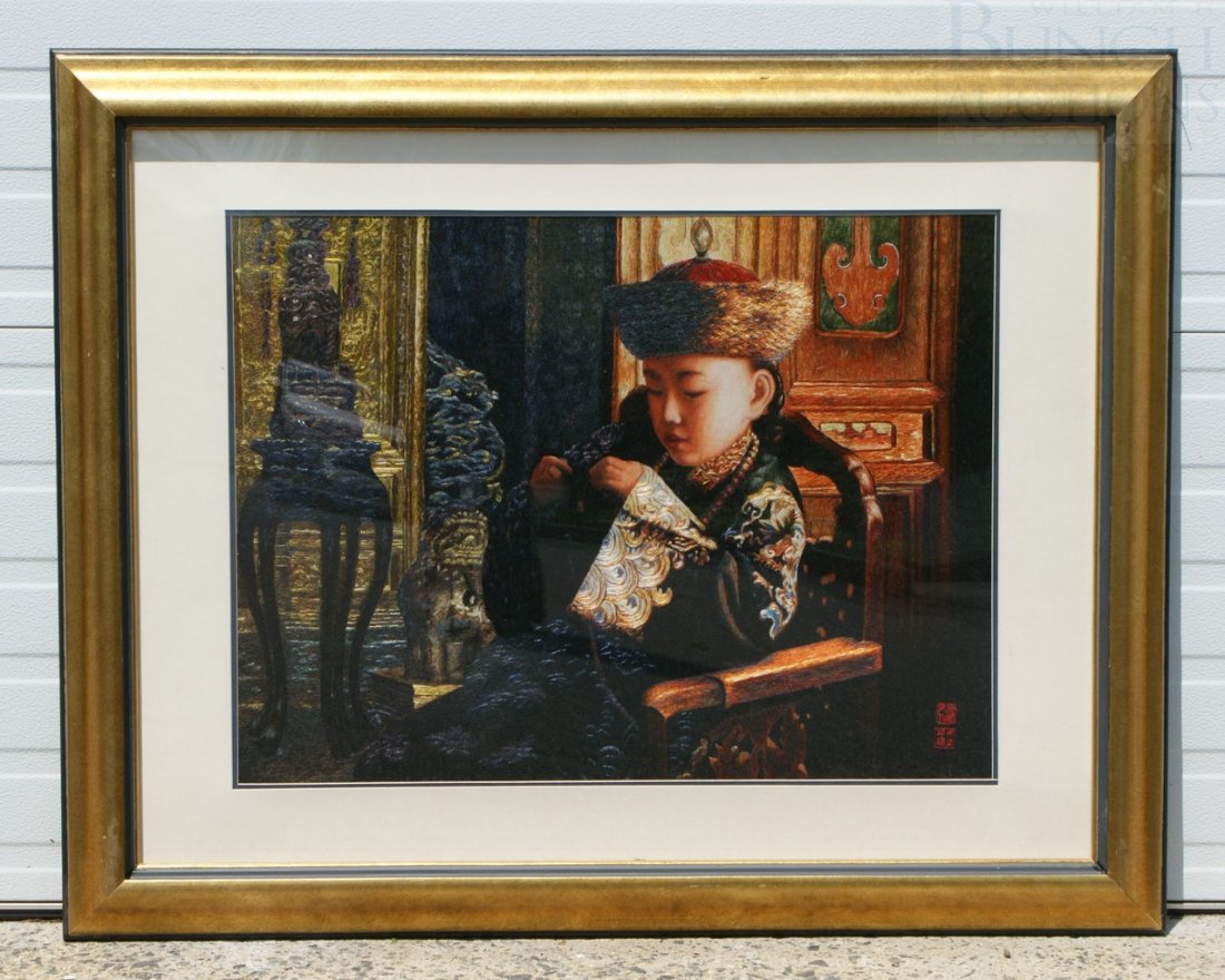 Asian silk embroidery of a young Chinese boy, sig: Asian silk embroidery of a young Chinese boy, signed lower right, 23" x 30 1/2"