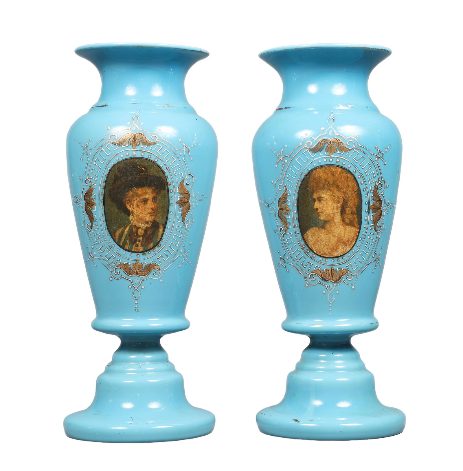 Pair of Blue Opaline Glass Portrait Vases (1 of 6)