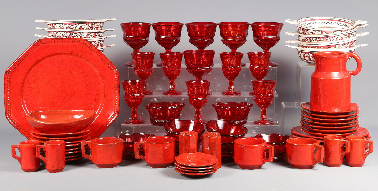 PV Pottery Dinnerware, Red Glassware, Italian Bowls (1 of 11)