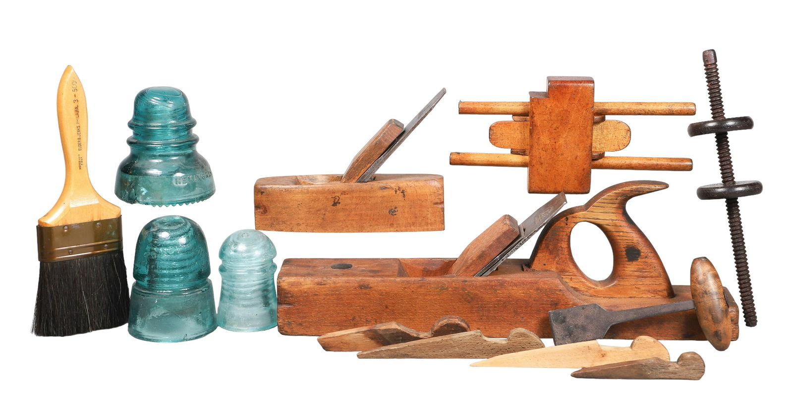 Lot of Wood Tools and Glass Insulators (1 of 8)