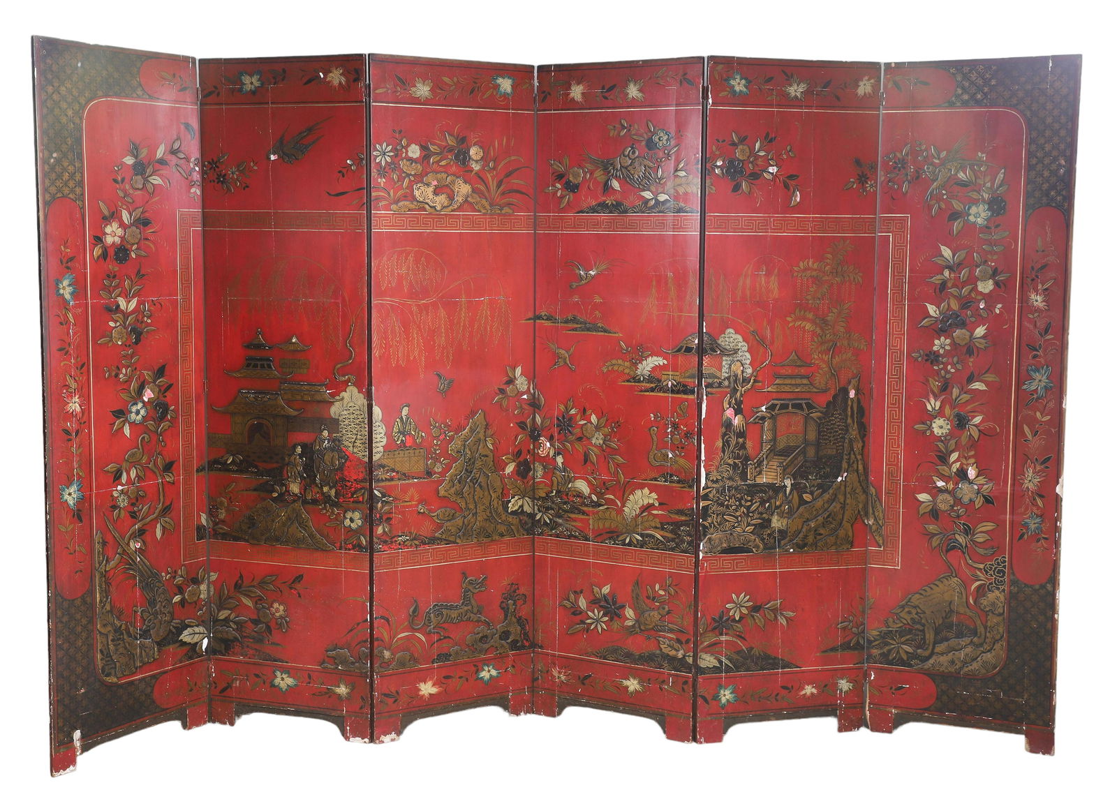 Chinoiserie paint decorated 6 panel screen (1 of 8)