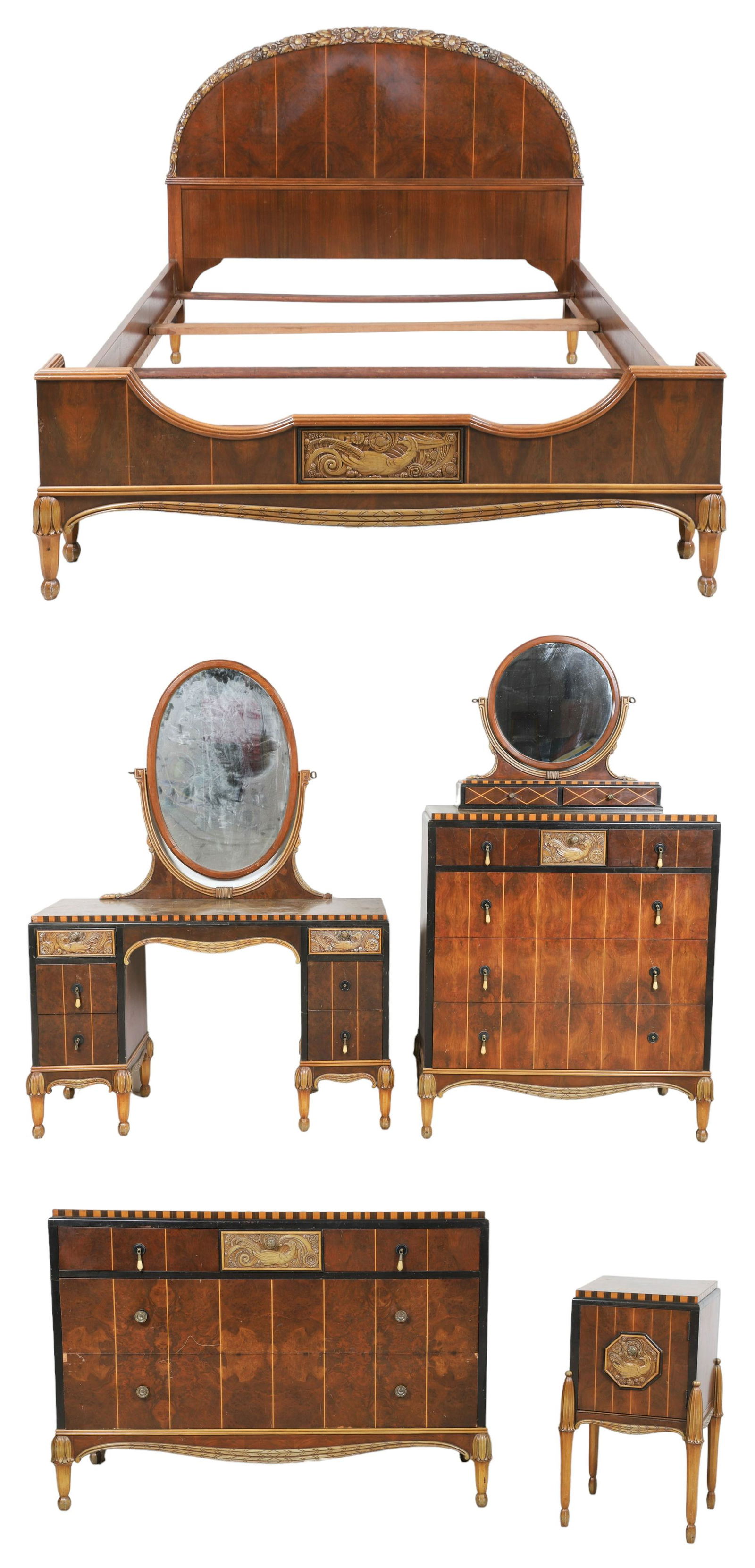 (5) pc French style inlaid bedroom set (1 of 12)