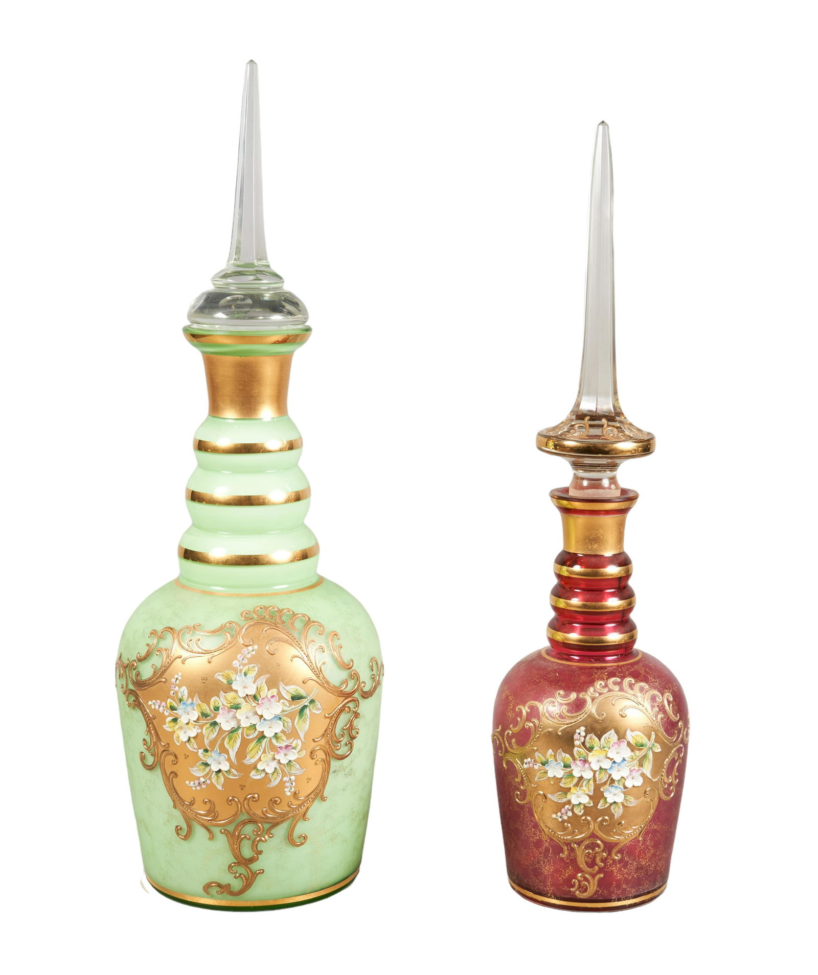 Bohemian Glass Gilt and Floral Enameled Decanters (1 of 3)