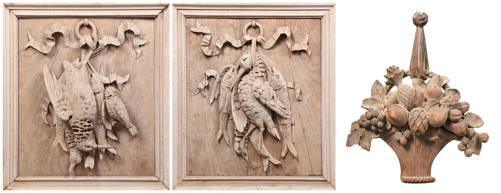 French Bleached Oak Carved Panels and Wall Mount (1 of 8)