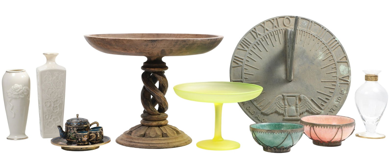 Wood Carved Compote, Stone Dishes, Sun Dial (1 of 8)