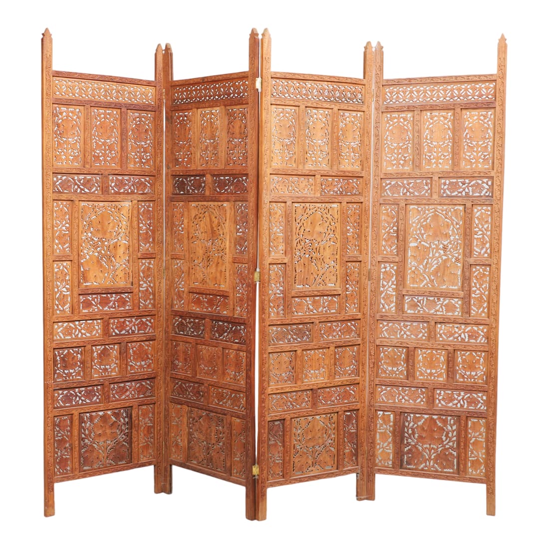 Indo-Asian pierced carved 4 panel screen (1 of 3)