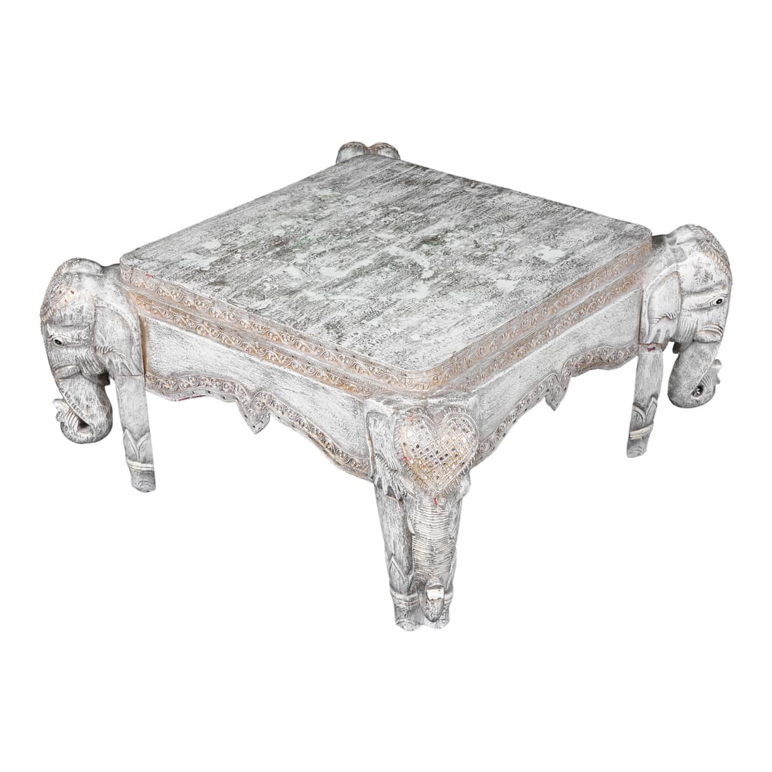 Indo-Asian distressed painted low table with elephants (1 of 2)