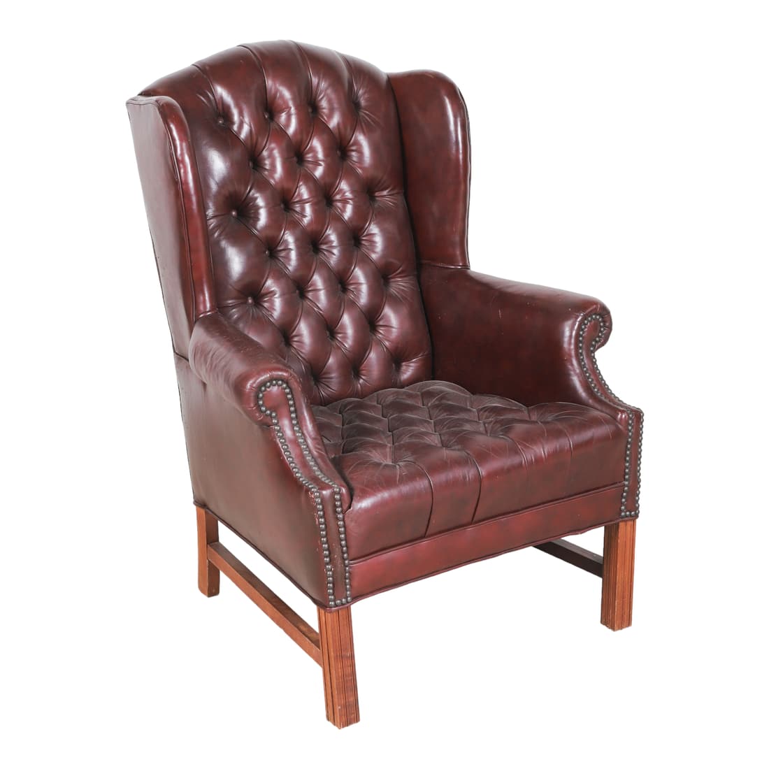 Chippendale style tufted leather wing chair (1 of 3)