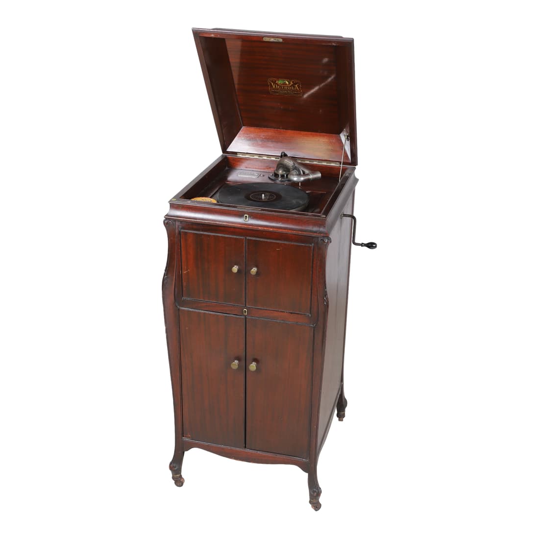 Victor mahogany Victrola, VV-110: Victor mahogany Victrola, VV-110, 10322, with crank, not currently working, 48"h x 21"w x 23"d