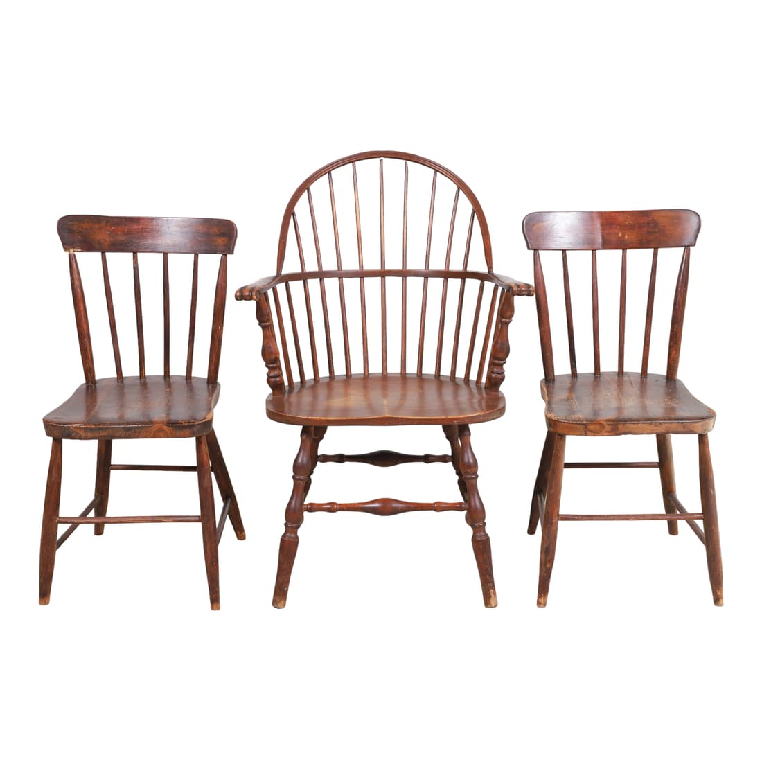Pair spindle back pine side chairs, barrel back Windsor style chair (1 of 2)