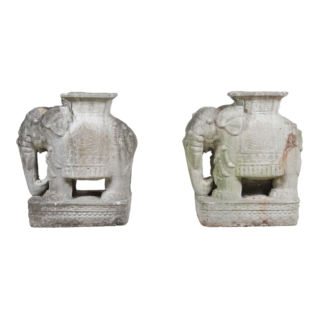 Pair cement elephant garden seats (1 of 3)