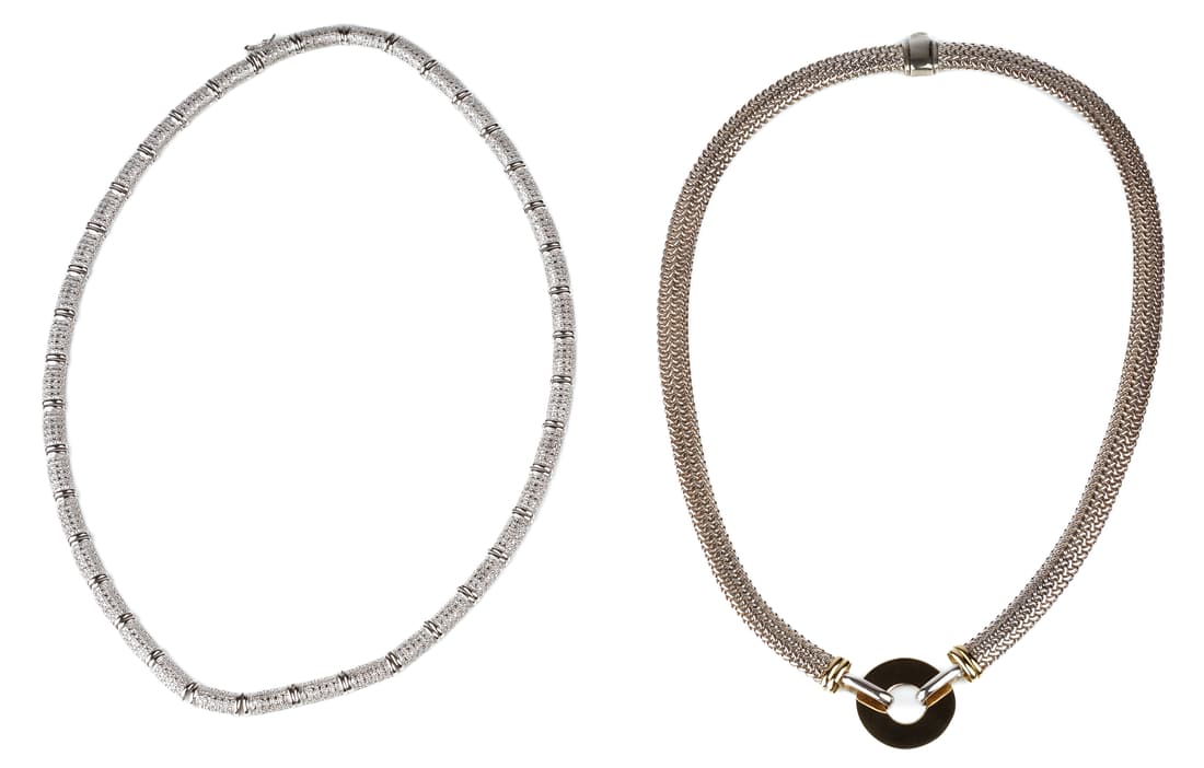 (2) Sterling and 18K Yellow Gold Flat Necklaces (1 of 5)