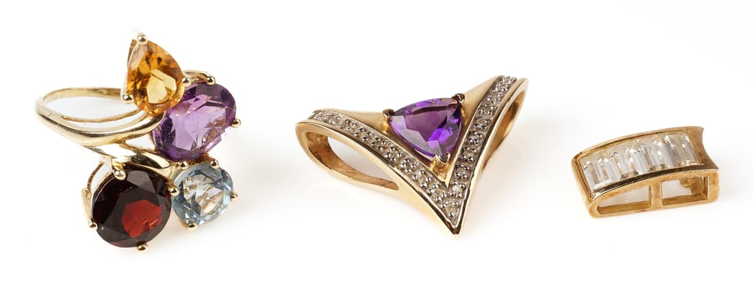 (2) 14K Yellow Gold Pendants and Multi-Stone Ring (1 of 2)