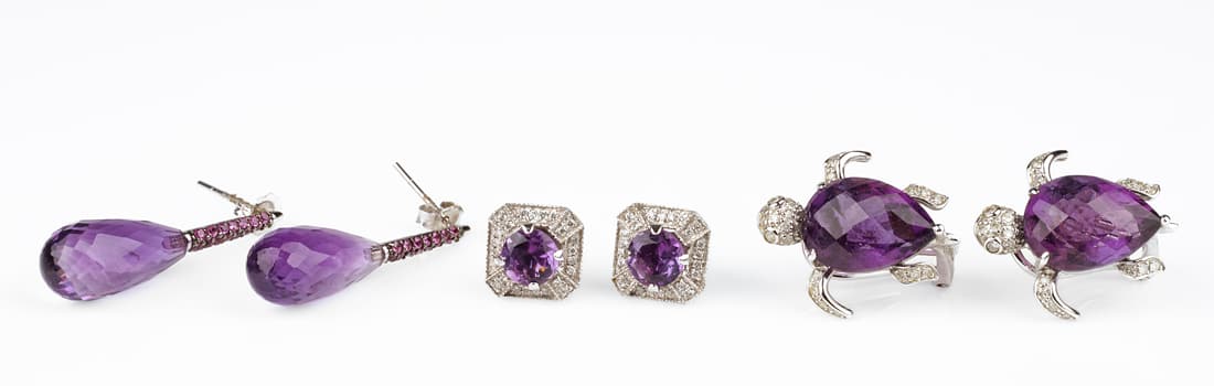 (3) Pairs 14K White Gold Amethyst Earrings (1 of 5)