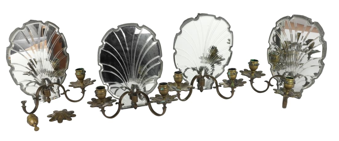 (4) Shell Form Mirrored Wall Sconces (1 of 2)