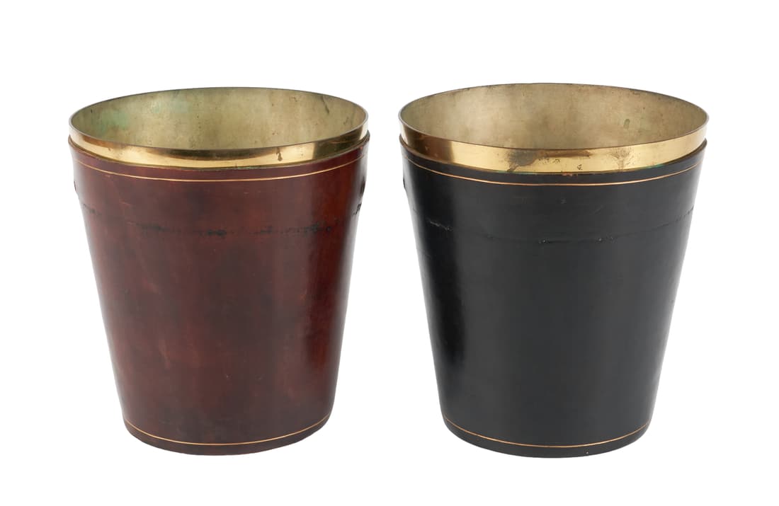 Brass and Leather Wrapped Waste Bin Pair (1 of 2)