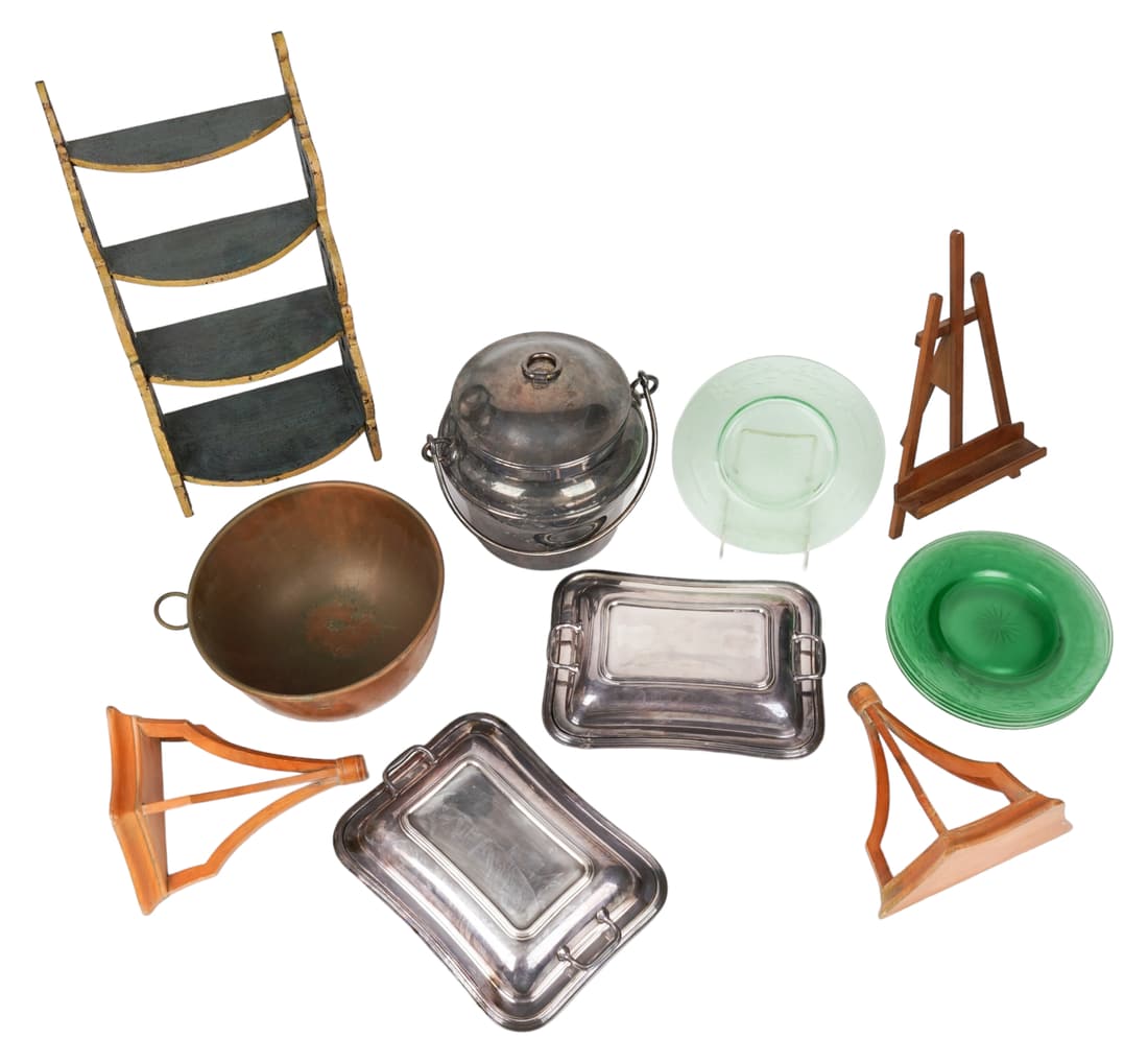 Silverplate, Copper, Glass and Wood Group (1 of 2)