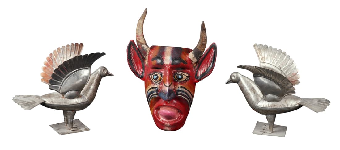 Punched Tin Mexican Bird Pair and Mask (1 of 1)