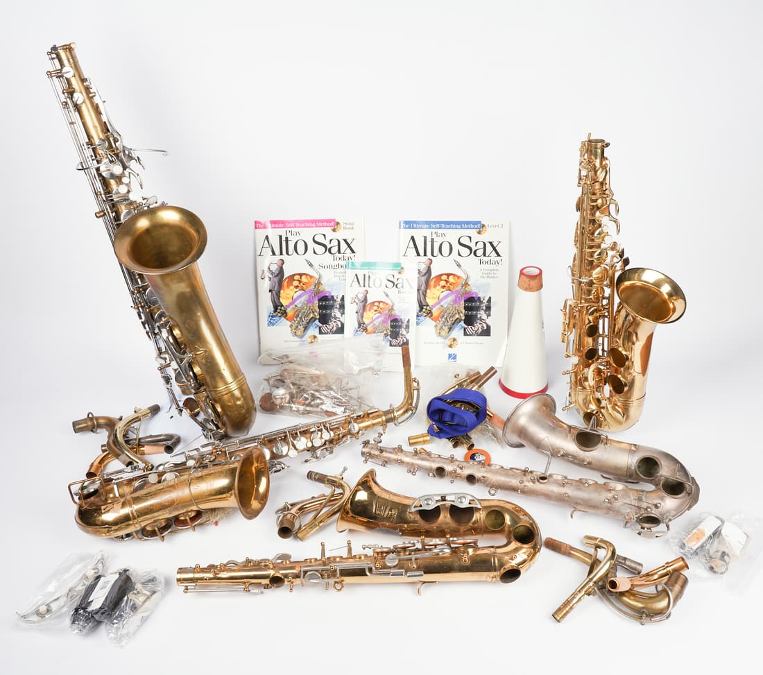 Large Lot Of Saxophones & Parts For Repair Auction