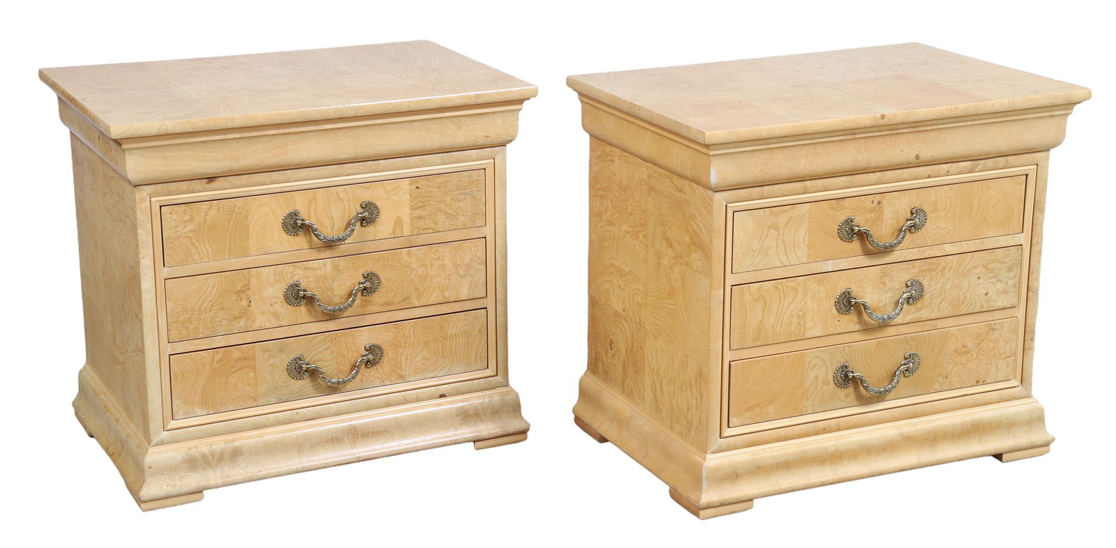 Pair Henredon burled three drawer side tables (1 of 3)