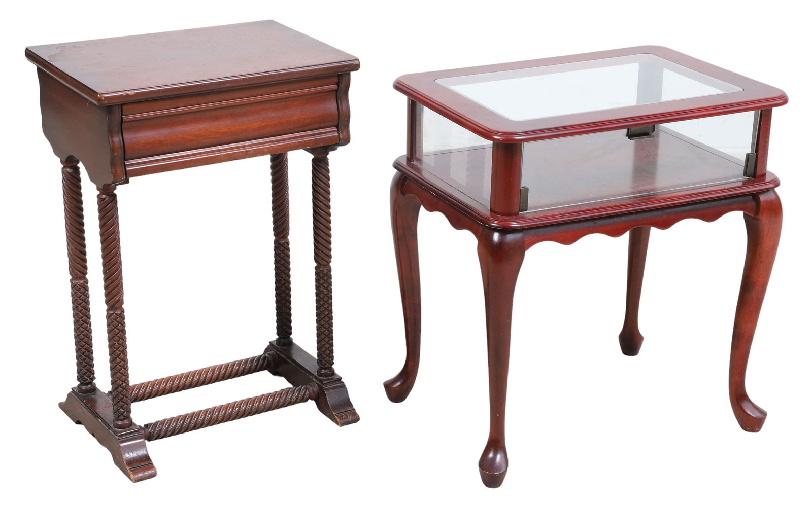 Mahogany one drawer stand, Queen Anne style mahogany vitrine table (1 of 3)