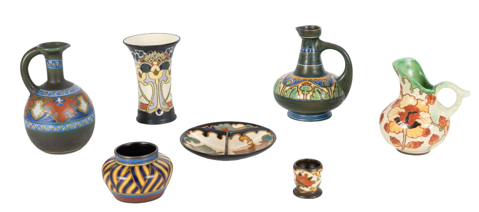 (7) Gouda Pottery Ewers, Vases, Table Items (1 of 2)