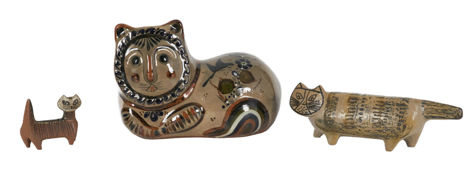 (3) Pottery Stylized Cat Figures (1 of 7)