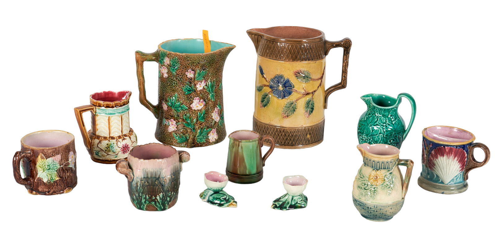 (11) Majolica Pottery Pitchers, Cups and Salts (1 of 7)