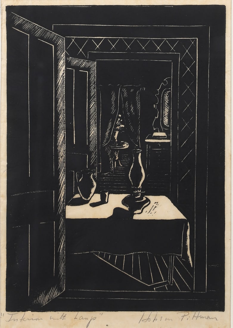 Hobson Pittman Woodcut "Interior with Lamp" (1 of 3)