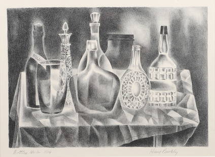 Harry Brodsky Signed Lithograph "Bottles": Harry Brodsky (American 1908-1997) Signed Lithograph "Bottles" lithograph on paper, pencil signed Harry Brodsky, edition 11/14, 9 1/4" x 13 1/4" image, framed 20 3/4 x 23 3/4, very good condition, not