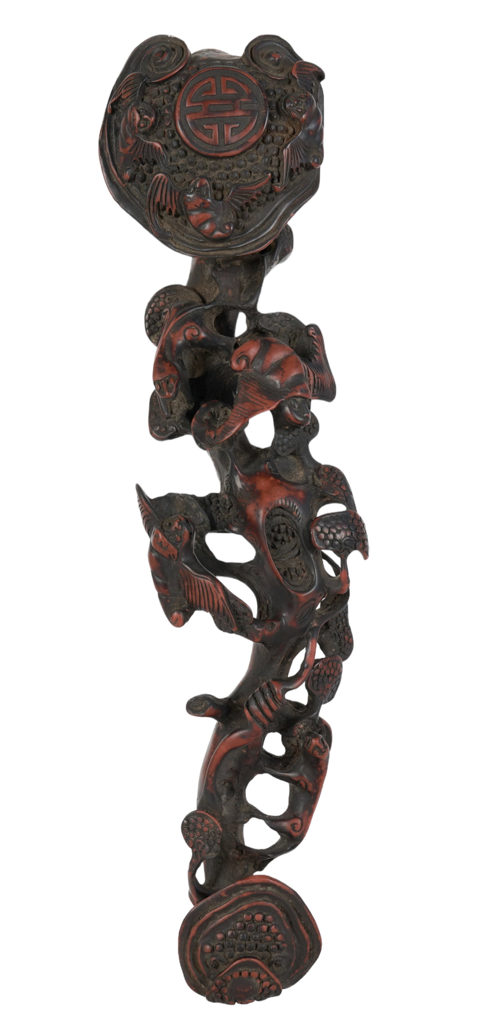 Chinese Carved Wood Rui with Bats: Chinese carved wood rui, bat decoration, 19" l