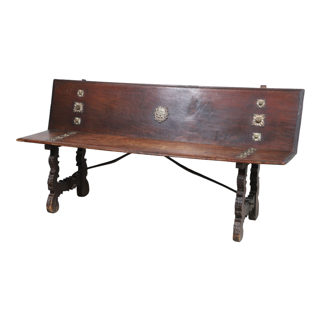 Gothic walnut and brass bench (1 of 8)