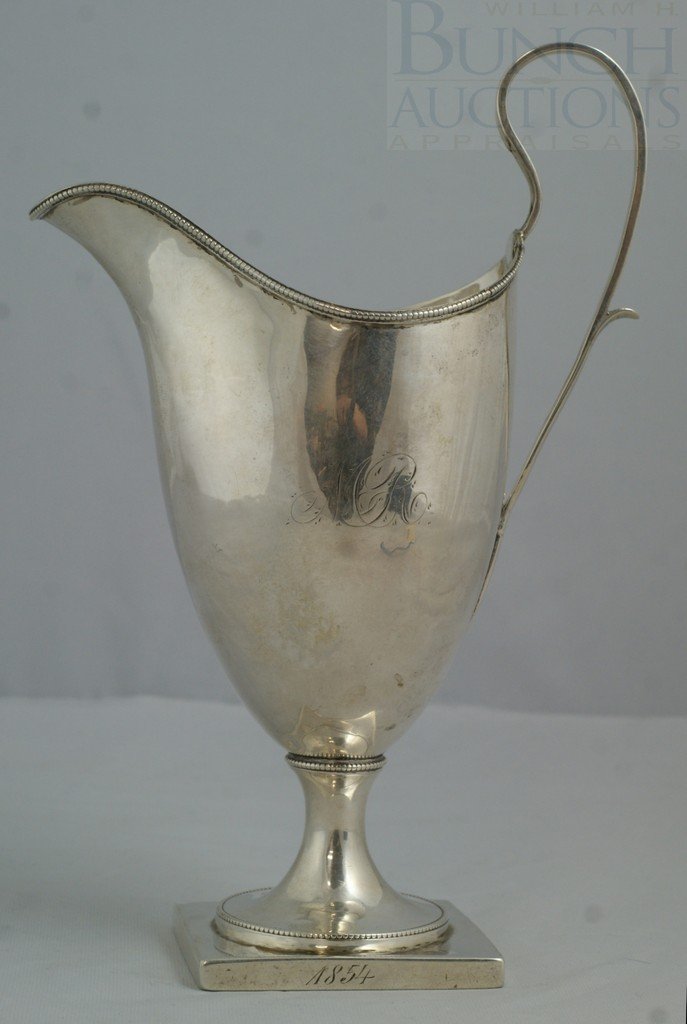 Silver Cream Jug by John David, Philadelphia, cir: Silver Cream Jug by John David, Philadelphia, circa 1790, 7-3/4" h, 5.590 TO