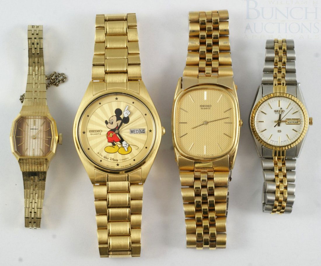 2 men's & 2 ladies Seiko wrist watches, one with: 2 men's & 2 ladies Seiko wrist watches, one with Mickey Mouse theme