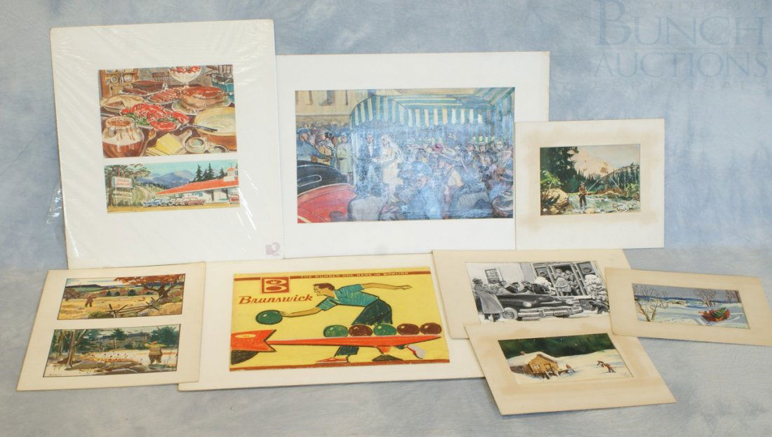 Richard Baldwin, American, PA, b 1920, d 2012, (8: Richard Baldwin, American, PA, b 1920, d 2012, (8) works, watercolor, pastel, gouache, mixed media on paper and board, various seasonal landscapes, holiday and wedding scene, Howard Johnson's and Brun