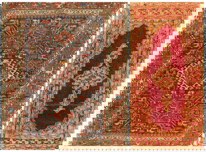 (2) Throw Rugs, 3'5" x 4' Caucasian: (2) Throw Rugs, 3'5" x 4' Caucasian, 1'6" x 3' Turkish Mat, wear and losses,please see photos for any specific condition concerns