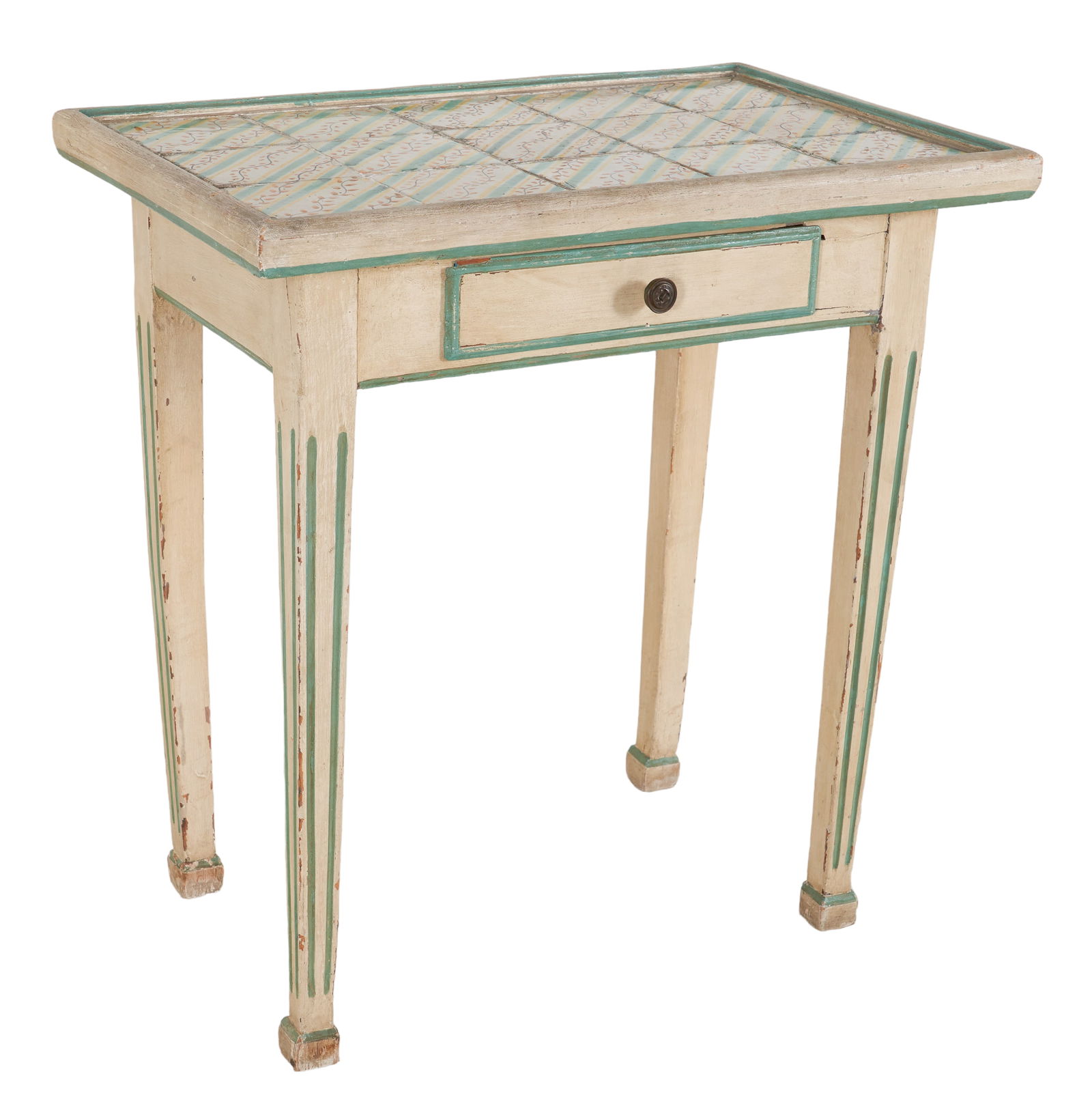 Louis XVI style paint decorated tile top table (1 of 3)