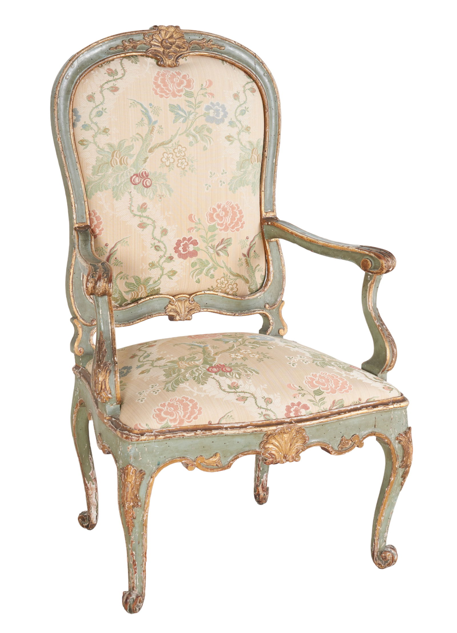 Louis XV style paint decorated open armchair (1 of 3)