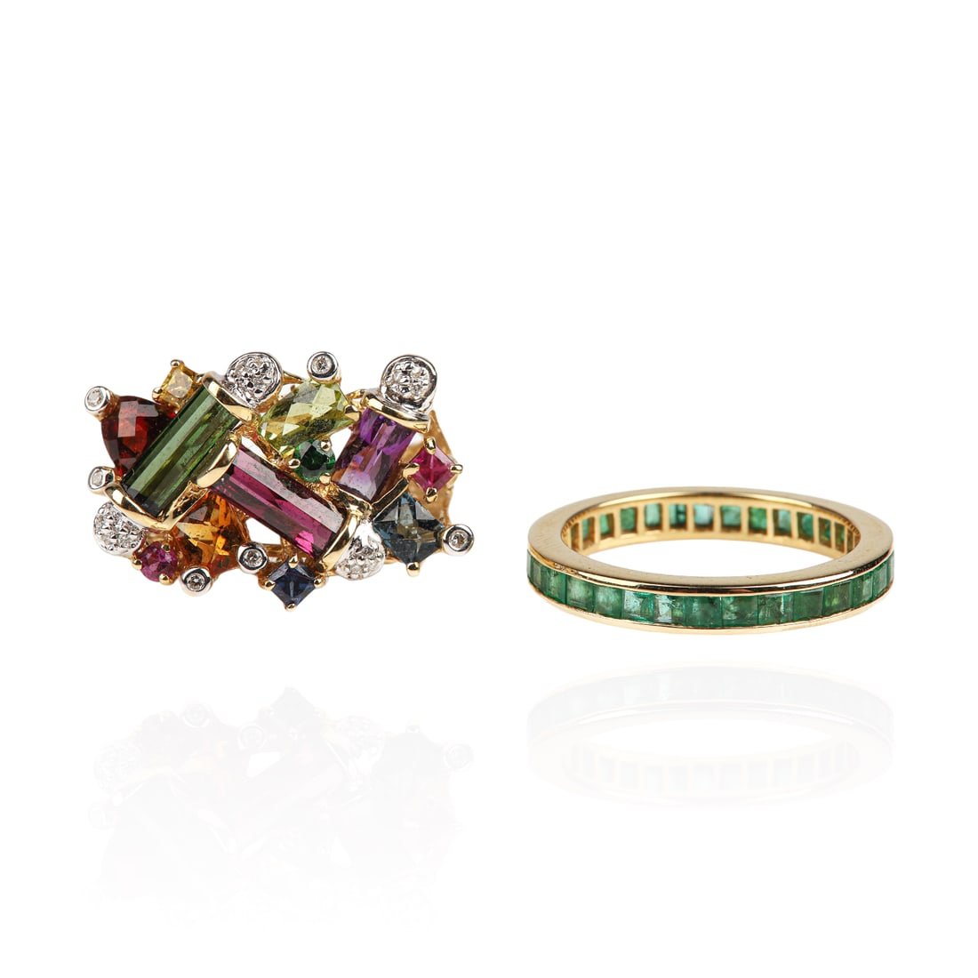 (2) 18K Yellow Gold Emerald and Multi-Stone Rings (1 of 9)