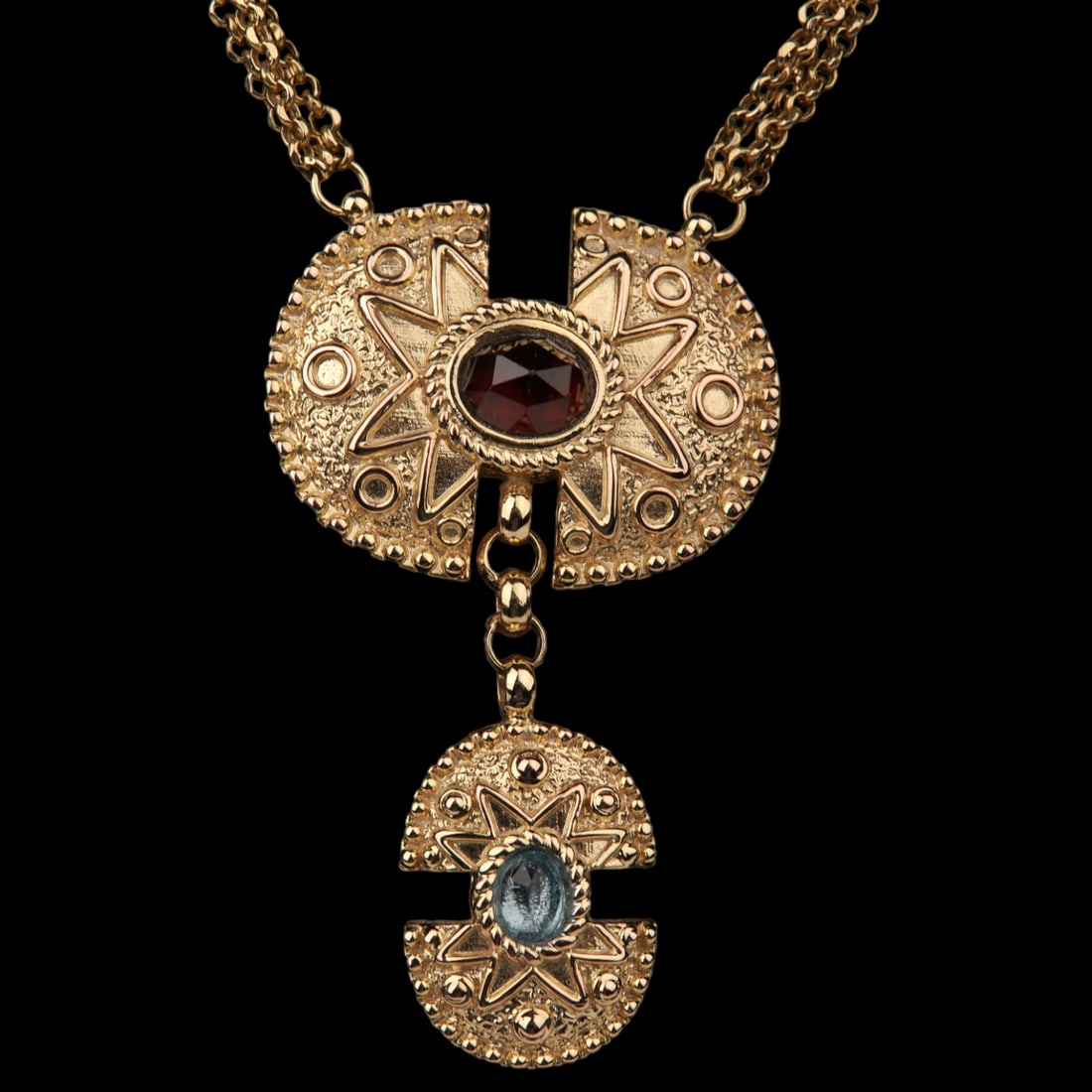 14K Yellow Gold Garnet and Blue Topaz Necklace (1 of 4)