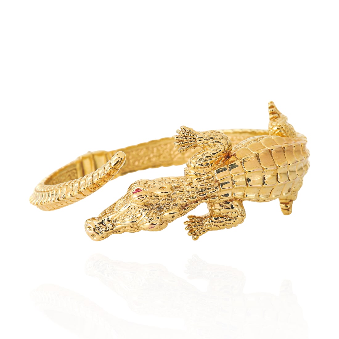 14K Yellow Gold Ruby Eyed Alligator Bangle (1 of 6)