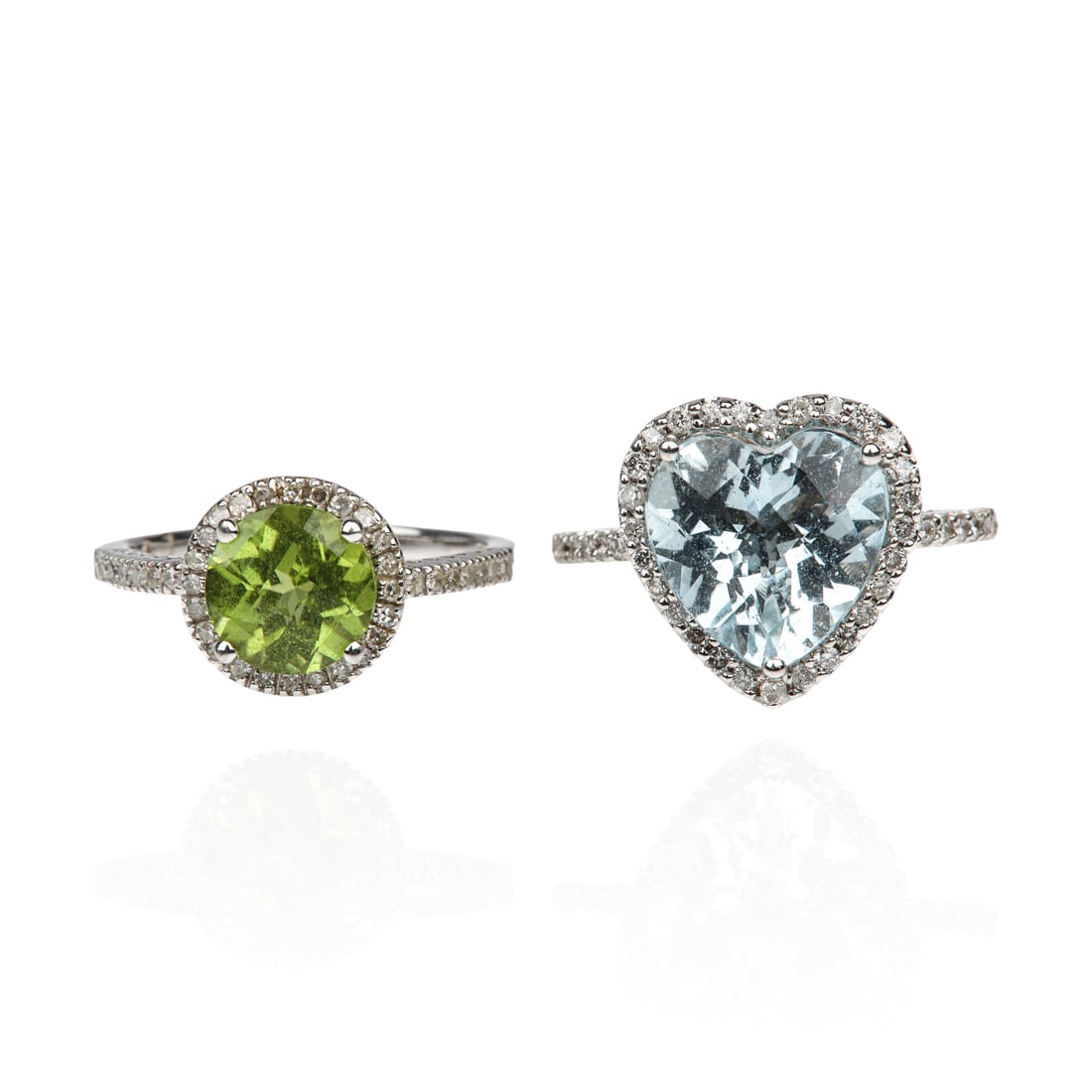 (2) 14K White Gold Aquamarine and Peridot Rings (1 of 12)
