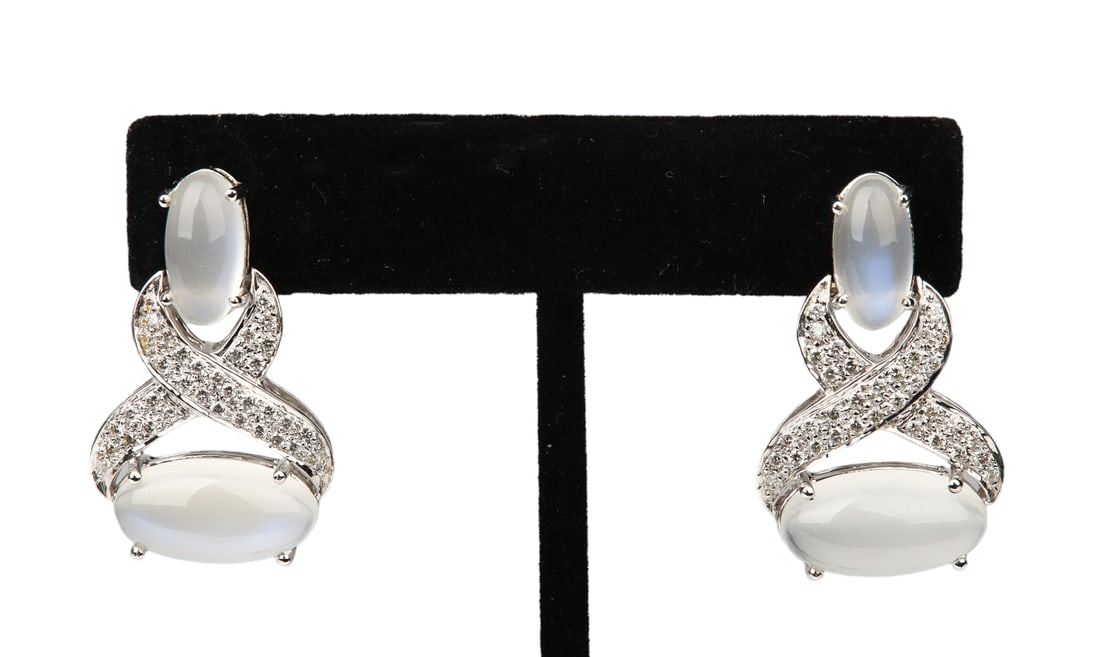 18K White Gold Diamond Pave Moonstone Earrings (1 of 2)