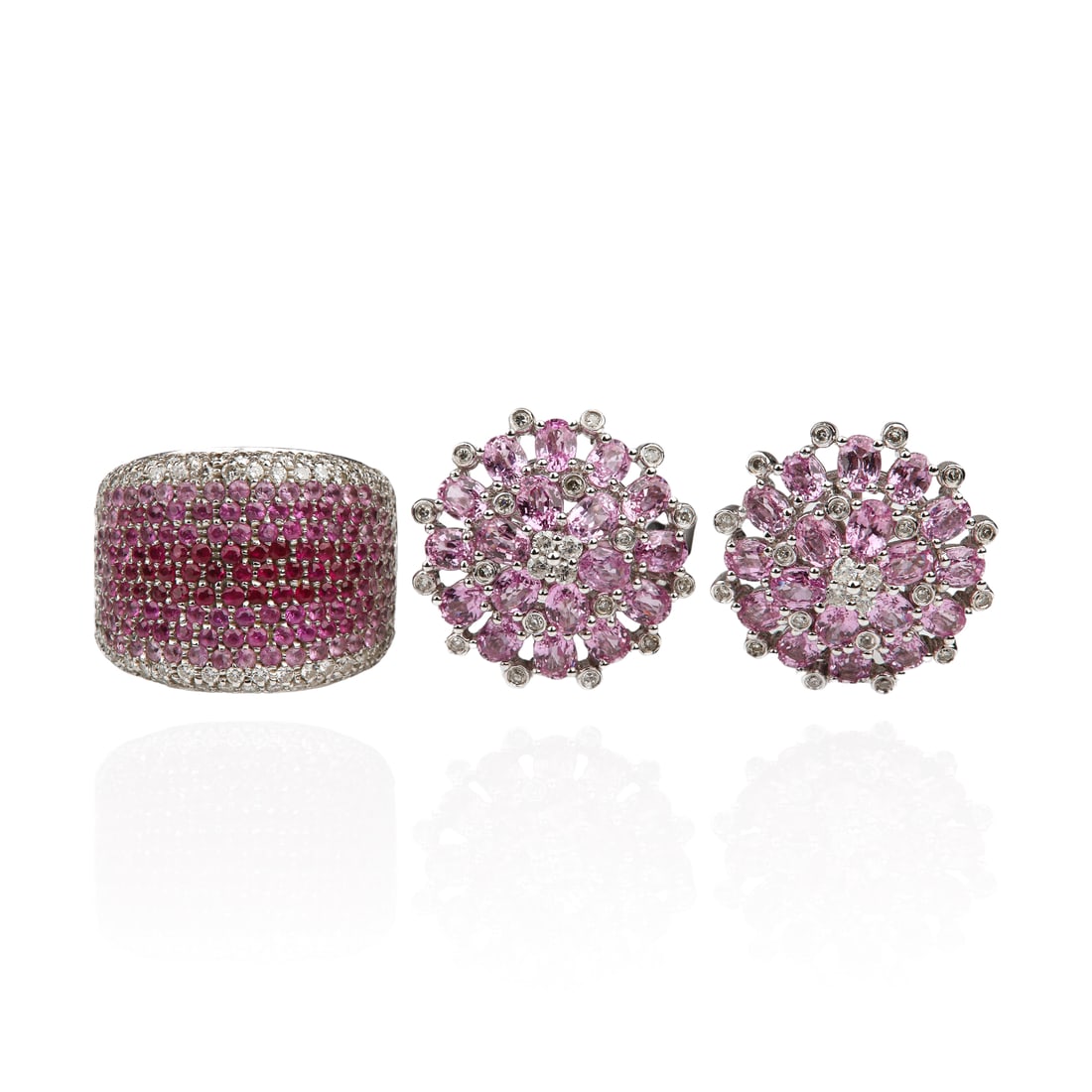 18K White Gold Pink Sapphire Ring and Earrings (1 of 10)