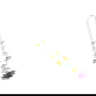 18K White Gold Multi-Stone Heart Pendant Necklace: 18K White Gold Multi-Stone Heart Pendant Necklace, a faceted purple amethyst heart form pendant set in white gold, diamond pave surround, 22mm x 20 mm, on a multi-color topaz, citrine and diamond stat